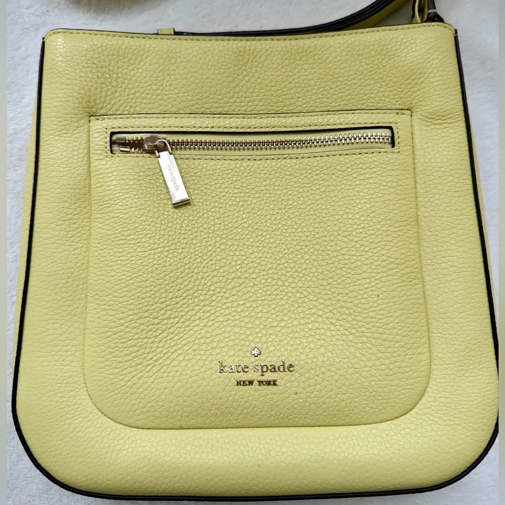Kate Spade Leila Top Zip Crossbody Bag Frosty Lime Yellow Pebbled Leather Purse